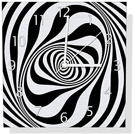 Wallario Design Wanduhr Optische Täuschung - Zebra Muster - schwarz weiß aus Aluverbund, Alu-Uhr Größe 30 x 30 cm, weiße Zeiger mit Metalloptik