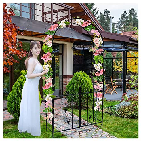 Home Garden Rosenbogen mit Tor, Torbogen Metall Mit Tür, Schwer Gartenbogen Rankhilfe Rankgitter, Schwarz Rankenbogen Rosengestell, 37 x 110 x 214 cm (Größe : W110xH214x37cm)