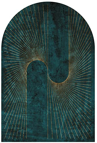 ARUGYTEI Teppich Kurzflor,dunkelblau mit goldenen Linien, rutschfest, waschbarer Teppiche Orientteppich für Wohnzimmer Schlafzimmer Küche Sofa,arciform,Geometric Shape 130 x 210 cm