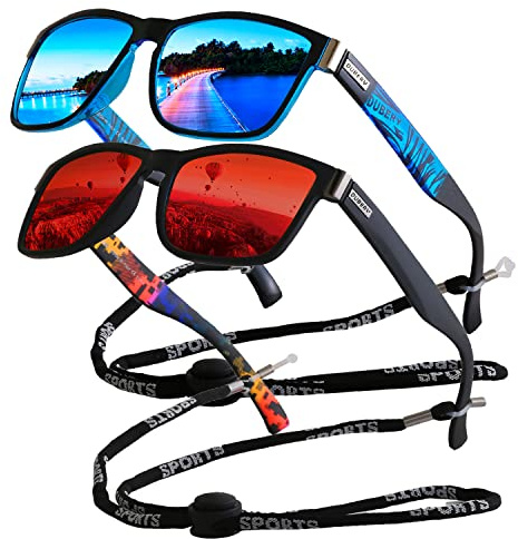 yoofun Polariserade solglasögon, solglasögon för män kvinnor/fiske golf cykel körning fiske klättring utomhussport, Blå och röd, 56mm
