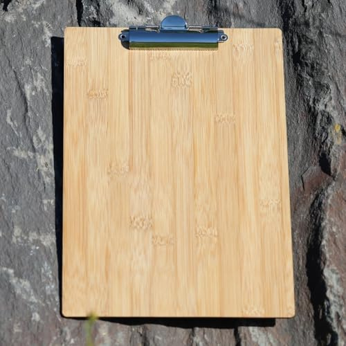 Bütic Holz Bambus Klemmbrett Standardform aus echtem Bambus für DIN A4 A5 A6 mit Klarlack versiegelt, Format:A4 hoch, Klemme:Zahnklemme silber