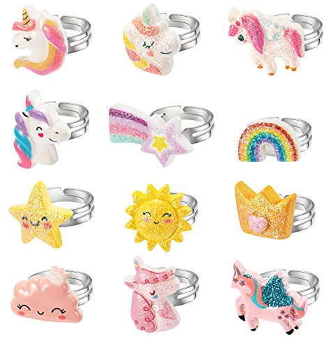 Hifot 12 Stück Kinderringe Mädchen, Süße Einhorn Verstellbar Kinder Ringe Set, Prinzessin Ring Schmuck Set für Kinder Geburtstag Kindertag Party Favors Mitgebsel