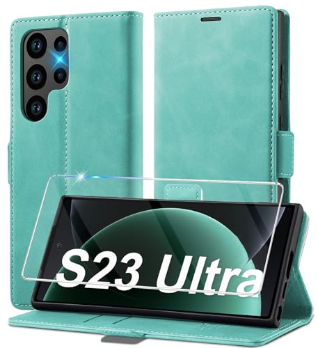 Handyhülle für Samsung Galaxy S23 Ultra Hülle Leder [Mit S23 Ultra Schutzfolie] für Samsung S23 Ultra 5G Hülle Klappbar Leder Flip Wallet, Stoßfeste Case Klapphülle für Samsung S23 Ultra 5G