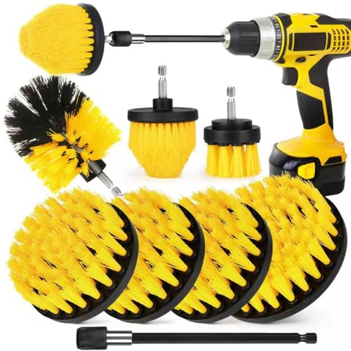 Lot de 7 brosses à récurer électriques de 6,35 mm + Tige Longue Extension, Brosse de Nettoyage électrique pour Salle de Bain, Baignoire, carrelage, Coin, Sol