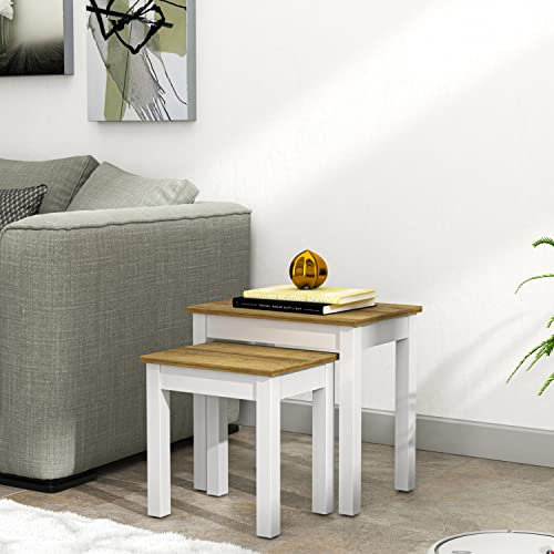 Galano Sufy Nest of 2 Tables – Modern Side Table Set for Living Room – Lightweight Multilevel Coffee Tables – 33 x 48 x 46.5 cm – White