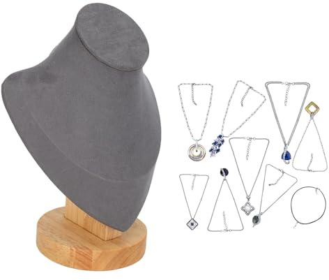 Cyrank Halskette Display Stand, Kleiner Schmuckmodell-Organizer, Schmuckständer, Halskette Schaufensterpuppe Display Ständer, 3D-Flanell-Halsketten-Präsentationsständer mit Holzsockel (Grau)