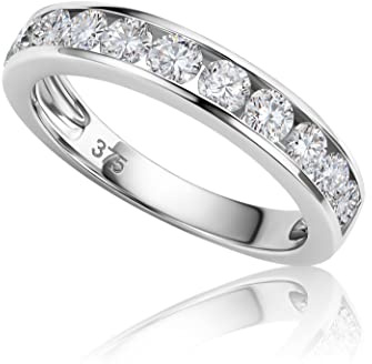 MIORE Anillo Eternidad en Oro Blanco 9 Quilates para Mujer con 1.00 CT de Diamantes Blancos Naturales, Alianza de Boda- Aniversario, Regalo Ideal Presentado en Joyero Azul Tallas de 10 a 20