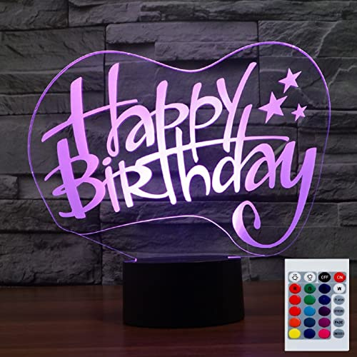 SUPERHONGJIHAO Happy Birthday 3D Nachtlicht Kinder Nachttischlampe 16 Farben ändern mit Fernbedienung für Kind