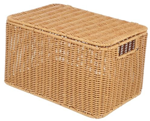 Alipis Caja De Almacenamiento Tejida Con Tapa Canasta Organizador De Ropa y Juguetes Diseño Ligero y Resistente Para Dormitorio Oficina y Cocina Mediano