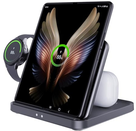 JOYVEVA für Samsung Z Fold 7/6/5 Drahtlose Ladestation, 3 in 1 faltbare Schnellladestation Dock für Galaxy Z Fold 4/3, Z Flip 6/5/4/3, S23/S22, Note20/10 Ultra, Watch 6/5/Pro/4/3, Earbuds 2/2 Pro/Live