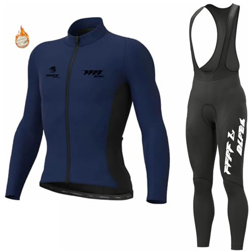 Radtrikot Set,Winter Fleece Radtrikot Fahrradanzug Herren Fahrradbekleidung Radsportanzüge Fahrradtrikot mit Thermofleecefutter Fahrradhose mit Sitzpolster (G,4XL)
