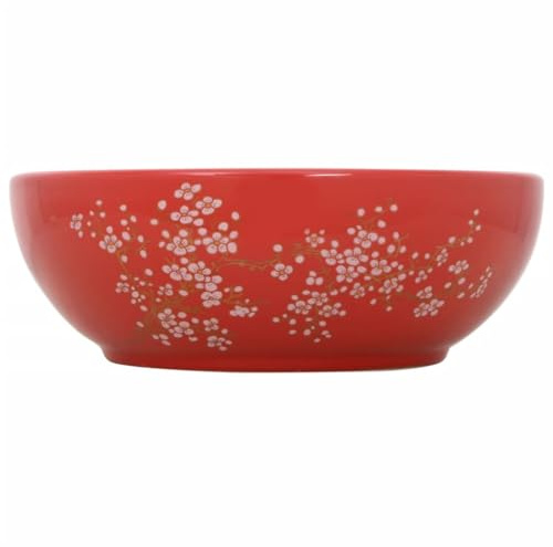 vidaXL Vasque à Poser, Évier de Salle de Bain avec Trou de Vidange, Lavabo de Toilette Salle d'Eau, Blanc et Rouge Rond Φ41x14 cm Céramique