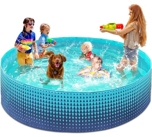 Jasonwell Foldable Dog Kiddie Pool - Hard Plastic Kids Paddling Pool Toddler Baby Swimming Pools for Backyard Collapsible Whelping Box Pet Doggie Cats Wading Pools Bathtub for Puppy Large Dogs 97In,G