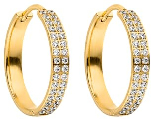Purelei City Lights Ohrringe Creolen Damen Edelstahl 18K vergoldet Zirkonia wasserfest glänzende elegante Schmuckstücke Durchmesser 24,8 mm festlich