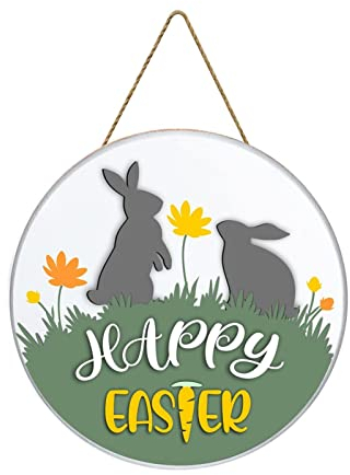 Ostern Osterei Dekokranz Künstliche Blumen Kränze -Hängeschild aus Holz, Häschen, Willkommenstür, rustikales Osterkranz-Schild aus Holz für Haustür, Ostern Kranz mit Hase (Mint Green, One Size)