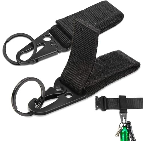 Cintura Moschettone Portachiavi, 2 Pezzi Nero Gancio Portachiavi Moschettoni de Cinturone Tattico Zaino con Nastro Magico, Portachiavi Tattico Moschettone Arrampicata per Escursione Campeggio Ciclismo