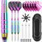 Dartpfeile mit Metallspitze 24 Gramm(Der ganze Pfeil), Profi Steeldarts mit Metallspitze Steeldarts Set mit 6 Flights 3 Aluminium Schaft 12 Anti-Lose Gummiringe, und 1 Dart Case (Purple)