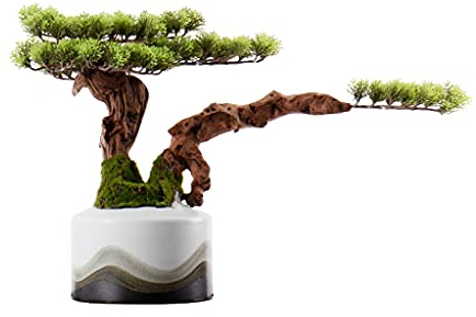 Künstlicher Bonsai-Willkommenskiefer, Wohnzimmerdekoration, gefälschter Baum, Topfpflanze, Silikon-Nadelbaum, weißer Keramik-Blumentopf, Heimdekoration