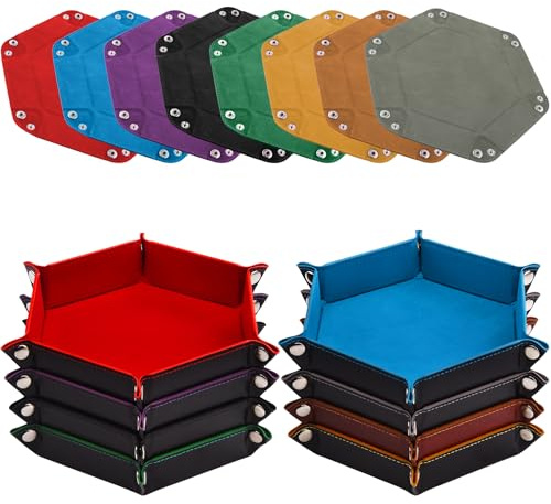 SIQUK Würfeltablett, sechseckig, faltbar, PU-Leder, Würfelablage, Aufbewahrungsbox für D&D-RPG-Würfelspiele (Rot, Blau, Violett, Schwarz, Grün, Gelb, Kamel, Grau)