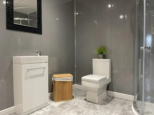 DBS Grey Sparkle 8mm PVC Bathroom Cladding Ceiling Panels Shower Wet Wall Kitchen (6 Panels)