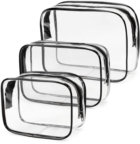 3 Stück Kulturbeutel Transparent,Kosmetiktasche Reise,PVC Kosmetiktasche Durchsichtig,1 Liter Beutel Flugzeug Handgepäck Flüssigkeiten,Make Up Tasche für Männer Frauen (Schwarz)