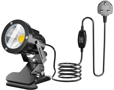 TobeBright LED Faretto Morsetto a Pinza con Spina, IP65 Resistente all'Acqua Faretto da Interno e Esterno per Pianta, 7W Lampada Spot LED con Interruttore On/Off, Bianco Caldo 3000K, Cavo da 1,78 m