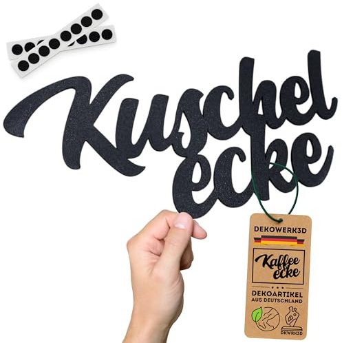 DKWRK3D Kuschelecke Schild klebend - Kunststoff Kuschel Deko Wandschild - Wohnzimmer Wand Dekoration Sofa Ecke - Kinderzimmer Schriftzug - zu Hause Wanddekoration - Wandtattoo - Wandsticker (L)