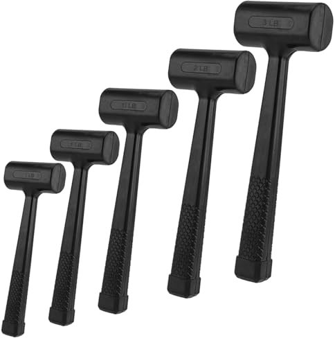 ZEONHAK 5 Pieces Deadblow Hammer Set, 0.5LB, 1LB, 1.5Lbs, 2LB, 3Lbs Rubber Mallet, Rubber Hammer with Checkered Grip, Spark and Rebound Resistant Hammer