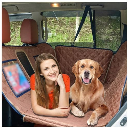 SJWJWOO Bache Voiture Chien avec Planche, Protection Latérale Et Fenêtre De Visualisation Protection Siege Chien Convient à Tous Les Types de Voitures,Brown