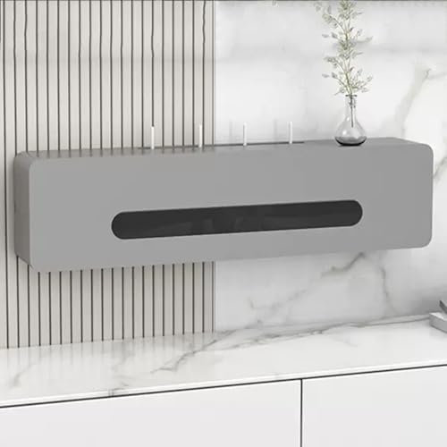 Solid Wood Wall Mounted Wireless Router Shelf Organizer and Cord Management Container for Hiding Router Grå 80x20x13cm
