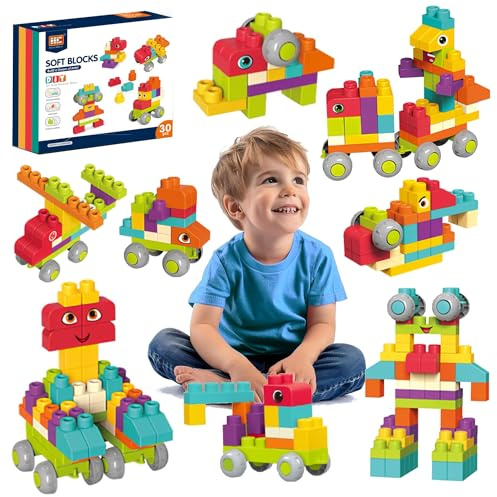 BERYLED Bloques Blandos Extra Grandes, 30 Piezas, Juego de Construccion Regalo Bebes para niños de 6-12 Meses en adelante, 1 2 3 años, Creatividad, Fácil de Montar (Multicolor, 30 pcs)