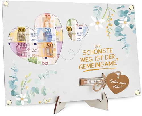 Personalisiertes Hochzeits-Geldgeschenk: Bilderrahmen mit Holz-Weltkarte & Gravur | Hochzeitskarte & Gastgeschenke | Für Silberhochzeit & Flitterwochen | 30x20 cm