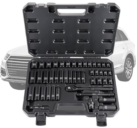 Renopfect Juego De Dados De 9.5 Mm - Juego De Herramientas Industriales De Mantenimiento 47 Piezas - Kit De Dados Con Accesorios Métricos Y Llave De Trinquete De 72 Dientes Para Fontanería Doméstica