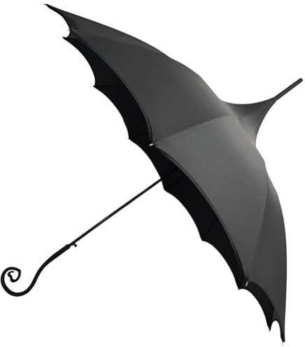Black Dark Wing Auto Open Umbrella with Heart of Darkness Handle - Gothic Pagoda Top Design - 12 Rib Windproof Waterproof UV Protection - 41 Large Canopy