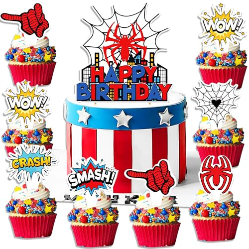 25 Stück Superhelden-Geburtstagskuchendekorationen, Superhelden-Partygeschenke, Cupcake-Topper, Spinne, Kuchendekoration, Spinne, Geburtstagsparty