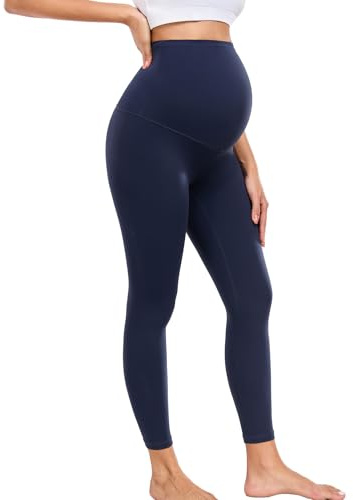 wirarpa Leggings de maternité Taille Haute Pantalon de maternité Opaque Leggings de Grossesse Elastique Souple Maternité Mode Maison Yoga Sport Bleu Marine Taille S