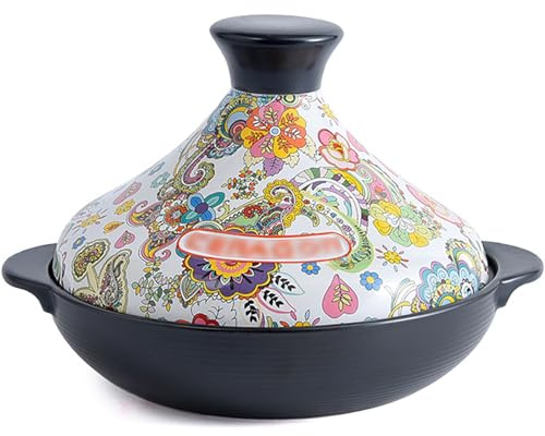 SXTYYH Imprimé Tajine Durable Céramique Plat Tajine Avec Couvercle Conique, Casserole for Mijoter Des Ragoûts, Des Currys, Cuisiner Et Préparer Des Plats Traditionnels Marocains