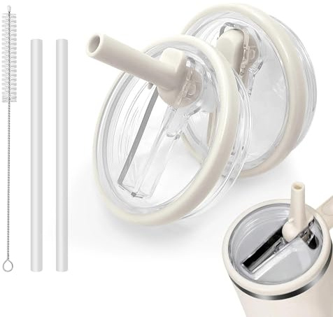 Skythrive 2 Piezas para Stanley Cup a Prueba de Fugas con 2 Pajitas y 1 Cepillo, Tapa de Repuesto para Stanley 40 Oz, Accesorios para Stanley Cup (Beige)