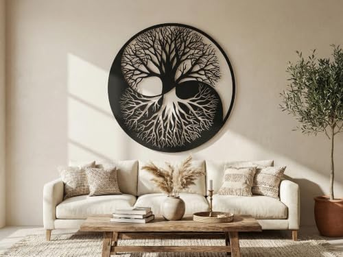 VAILLA Baum des Lebens Wanddeko Holz 3D – Wandbild Bild Wohnzimmer Büro | MDF Sperrholz, Lasergeschnitten, Lebensbaum Gold, Stammbaum, 5 Größen, Schwarz Silber, personalisierbar, Esszimmer Eingang