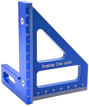 ANKROYU Goniometro quadrato per la lavorazione del legno 45 90 gradi Precisione in lega di alluminio Mitra Triangolare Righello Scriber Strumento di misurazione del layout per inge (Blu)