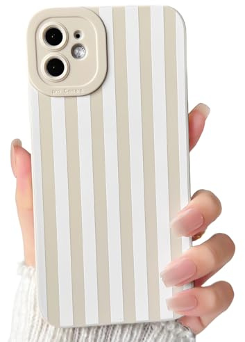 NITITOP Cover per iPhone 11 Motivo Strisce Verticali, Bianco | per Donne Ragazze Femminile, Estetica Stripes, Disegni Striped, Protezione Fotocamera Antiurto, Silicone Morbido e Resistente