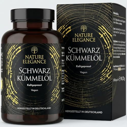 Nature Elegance Schwarzkümmelöl Kapseln - 1000 mg vegan kaltgepresst aus Nigella sativa - 4-Monats-Vorrat, 240 Softgels mit Vitamin E - produziert in Deutschland (Schwarzkümmelöl | 480 Kapseln)