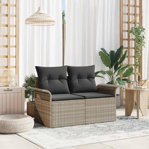 Yunovire Gartensofa mit Kissen Hellgrau, 141x62x69cm Poly-Rattan 2-Sitzer, wetterfestes Loungesofa für Balkon, Terrasse & Garten, stilvolle Outdoor-Couch