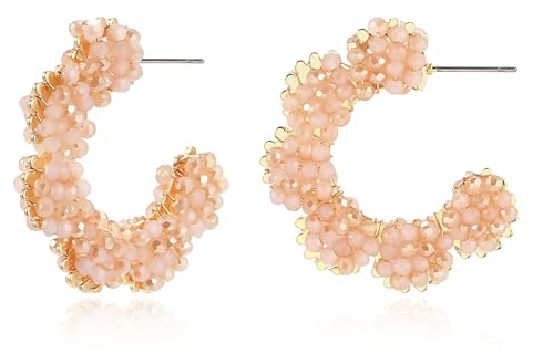 Bunte Perlen Creolen Damen C-förmige Boho Ohrringe Handgemacht Optik Leichte Sommer Statement Ohrringe Hypoallergen Schmuck Geschenk