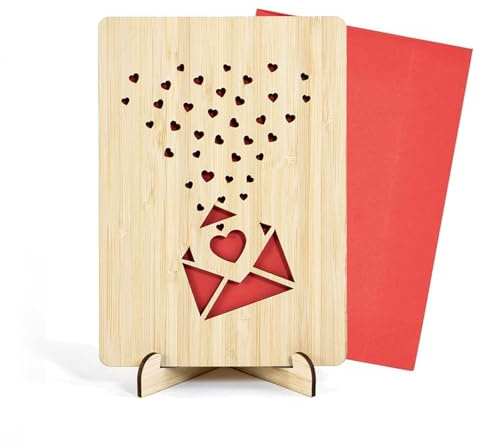 TUMYBCC Jahrestag Holzkarte Geburtstagskarte mit Ständer (Übermittle Liebe) | 17x12cm Hochzeitskarte, Holzhochzeit Geschenk für Ihn Sie, Romantische Tischdeko, Pärchen, Valentinstag