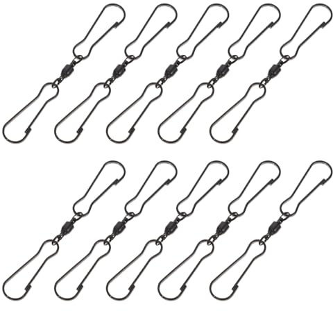 iplusmile 10pcs Dual Clip Swivel Wind Chimes Hanger Stainless Steel Black Coating Stylish Decorative Clip Can Be Opened Hooks for Garden Windsocks Yard Flag