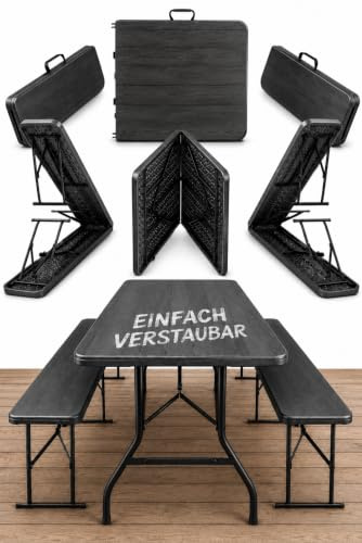 Koll Living Juego de mesa de cerveza 'Nomad' – Juego de 3 bancos de cerveza plegables, mesa de cerveza, 2 bancos, de plástico, resistente a los rayos UV y a la intemperie