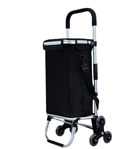 Linxor - Chariot de Courses Pliable en Aluminium 6 Roues, Compartiment Isotherme, capacité 46 L, Charge Max 30 kg - Noir