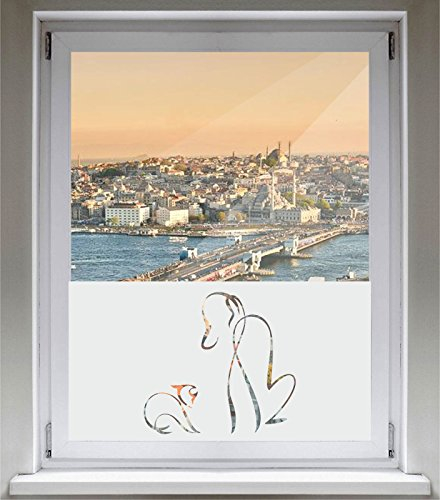 INDIGOS UG Sichtschutzfolie Glasdekorfolie Fensterfolie mit Motiv satiniert Blickdicht - d313 Hunde und Katzen - 1000 mm Länge - 500 mm Höhe Viereck - selbstklebend - matt - für Bad