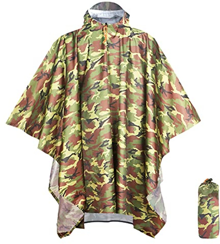 ANYOO Waterproof Rain Poncho Lightweight Reusable Hiking Rain Coat Jacket with Hood for Outdoor Activities,Camo Green,One Size